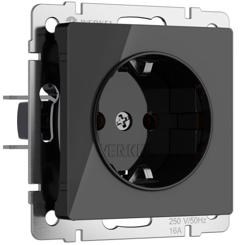 Розетка с заземлением без рамки Werkel 1-м. черный акрил картинка